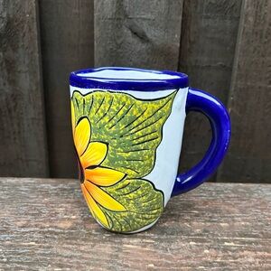 Handcrafted Talavera Blue and Yellow Sunflower l Mug